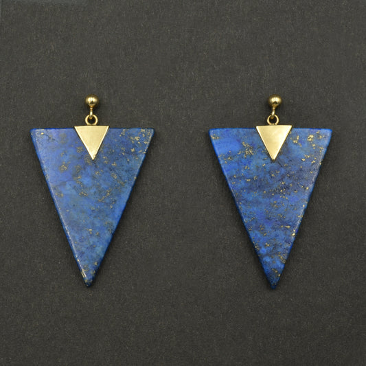Vintage Statement Artistic Lapis Lazuli and 14k Gold Earrings