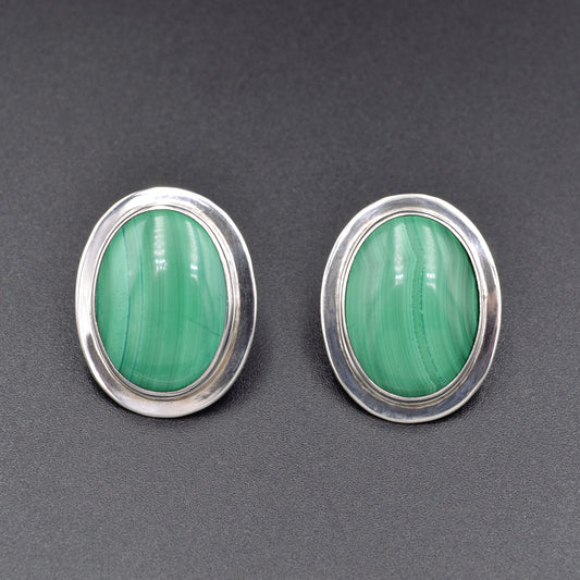 Vintage Southwestern Silver and Malachite Post Earrings