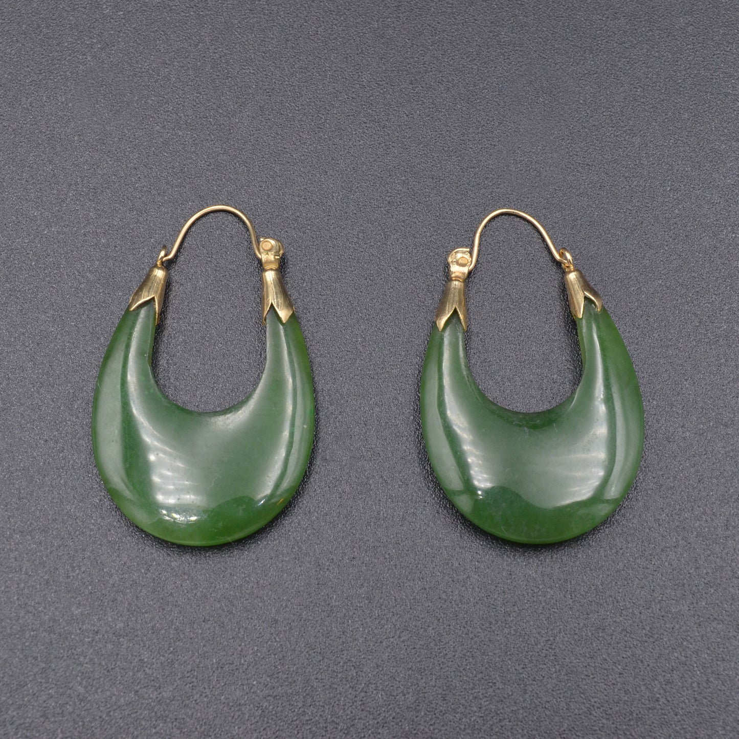 Vintage Nephrite Jade and 14k Gold Hoop Earrings