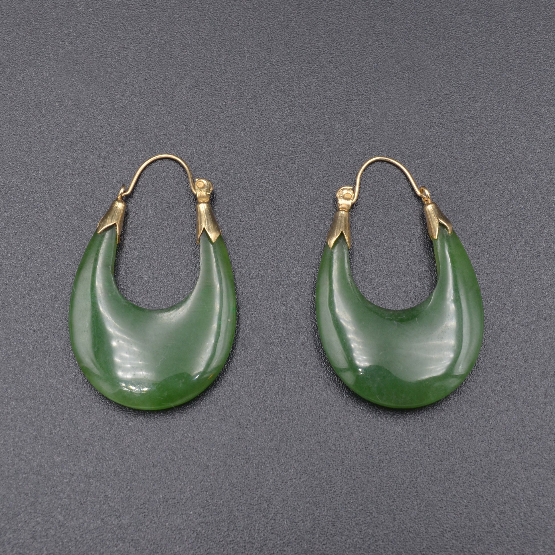 Vintage Nephrite Jade and 14k Gold Hoop Earrings