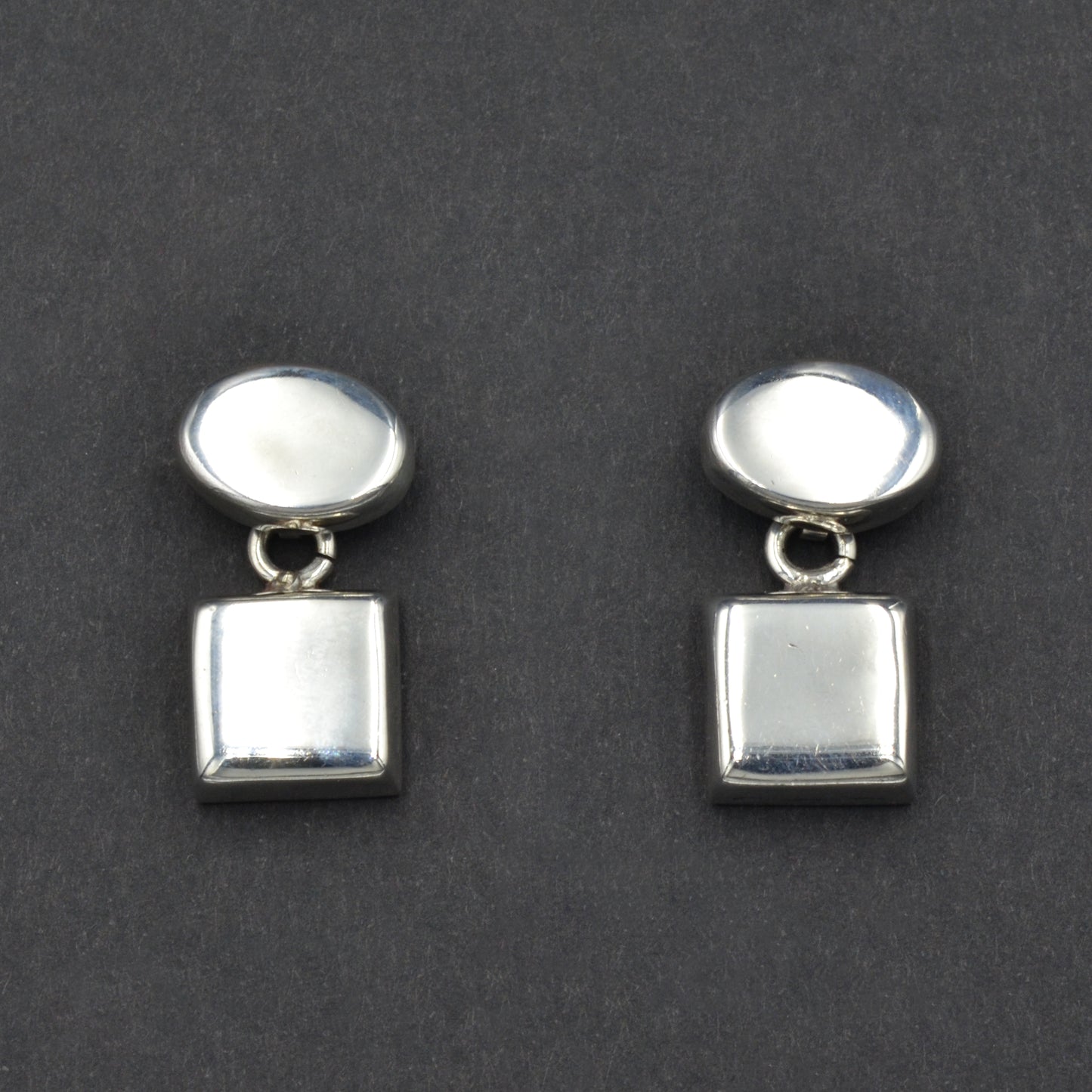 Oval and Square Silver Post Earrings