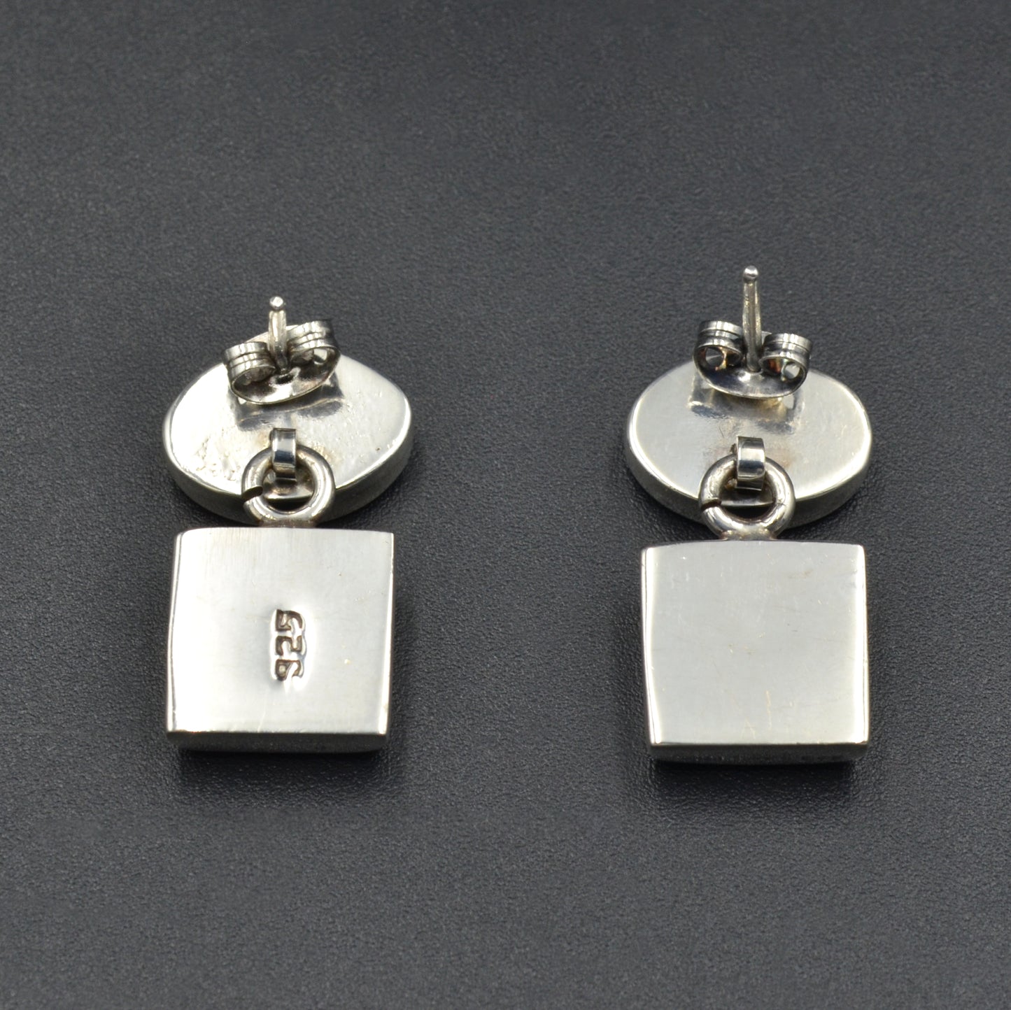 Oval and Square Silver Post Earrings