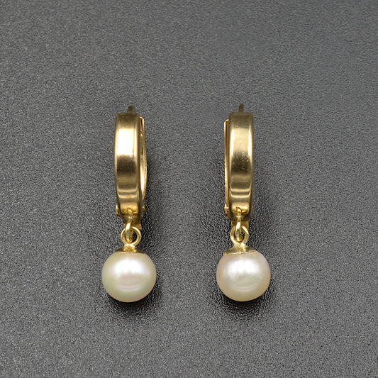 Pearl and Gold Huggie Hoop Earrings