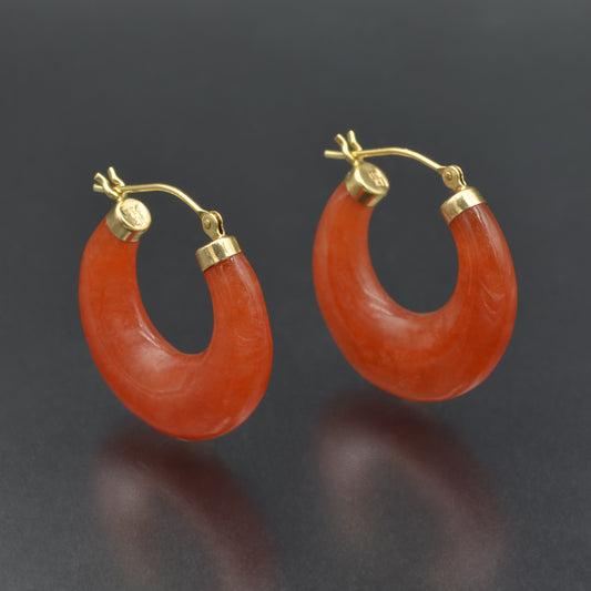 Chunky Red Jade Hoop Earrings