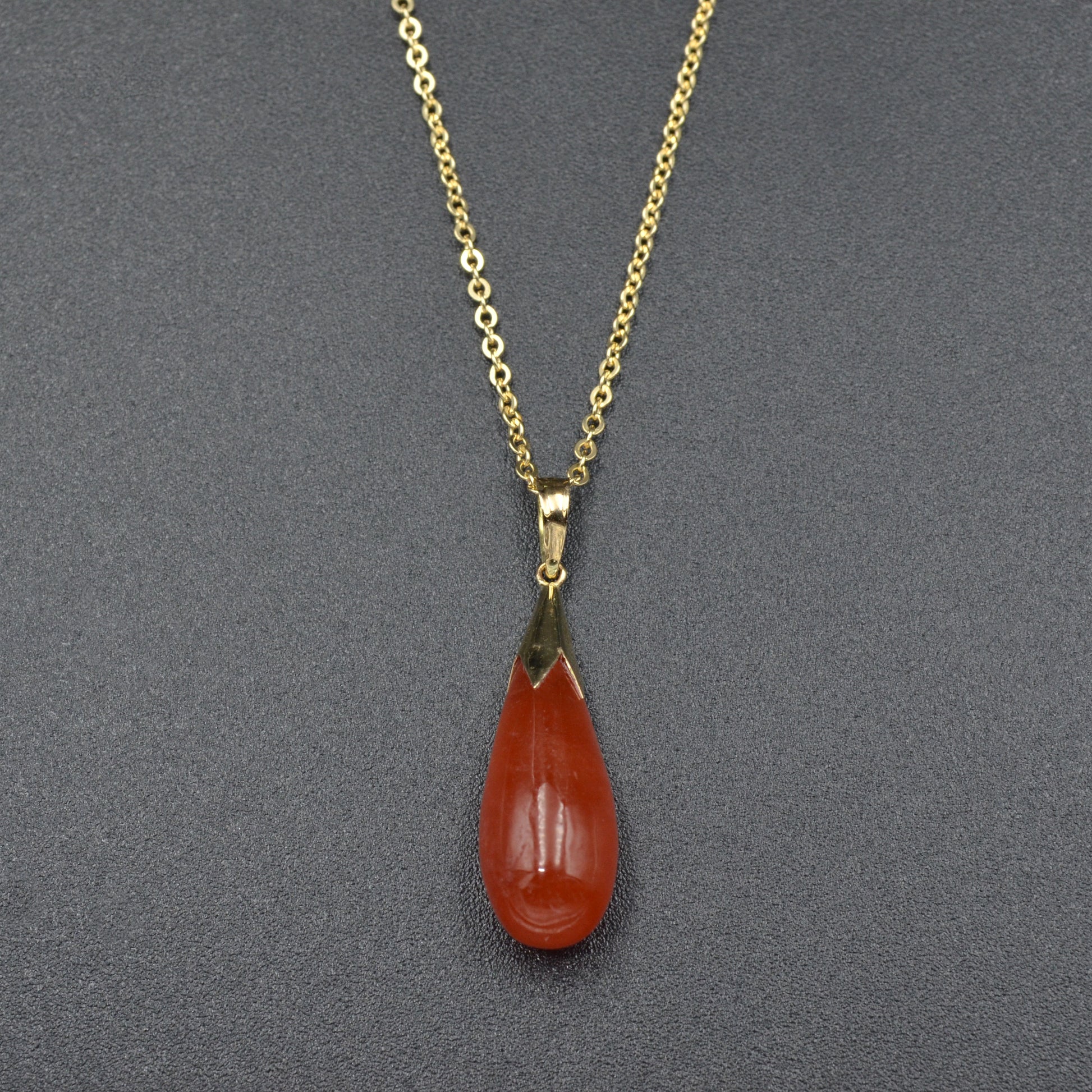 Vintage Red Jade and 14k Gold Drop Necklace