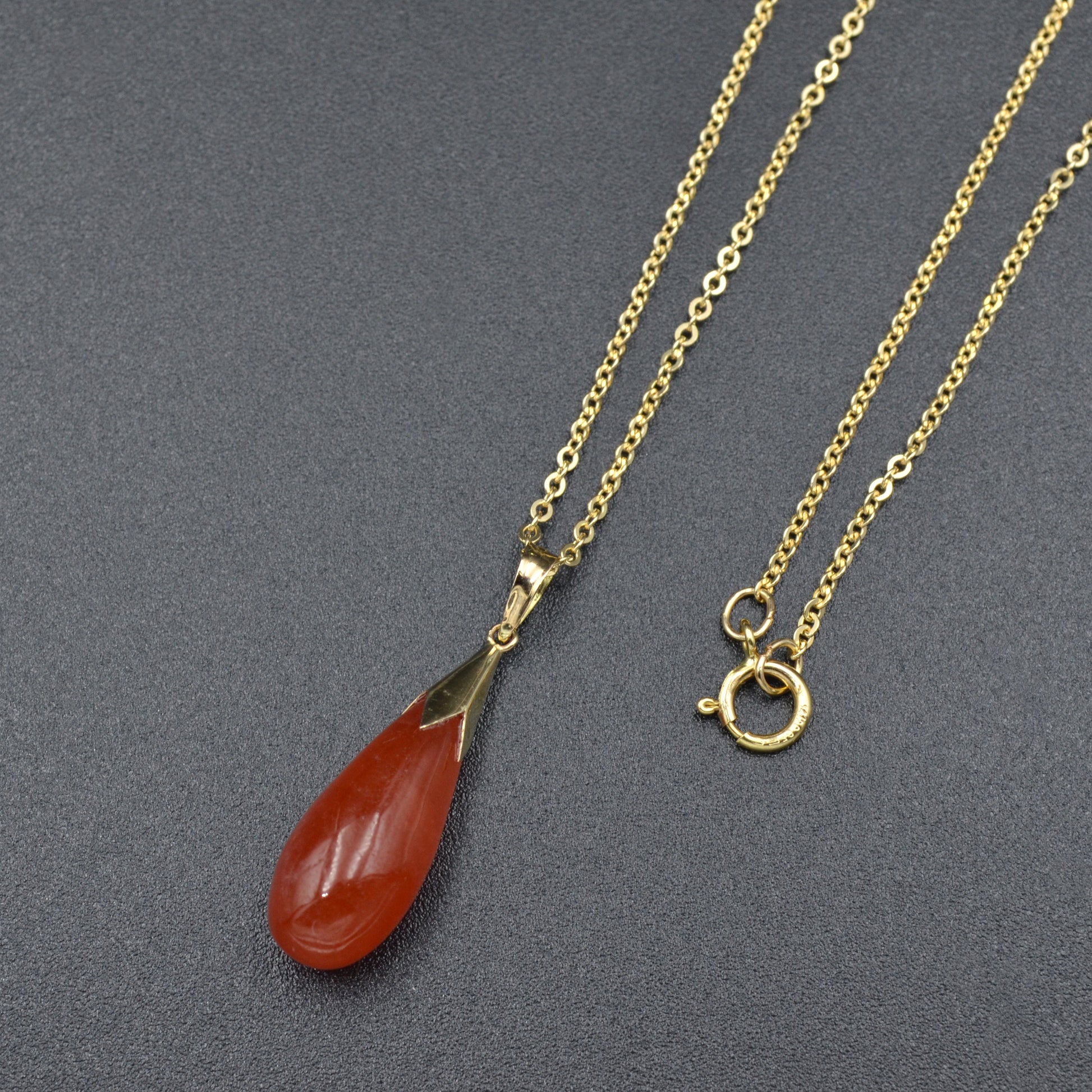 Vintage Red Jade and 14k Gold Drop Necklace