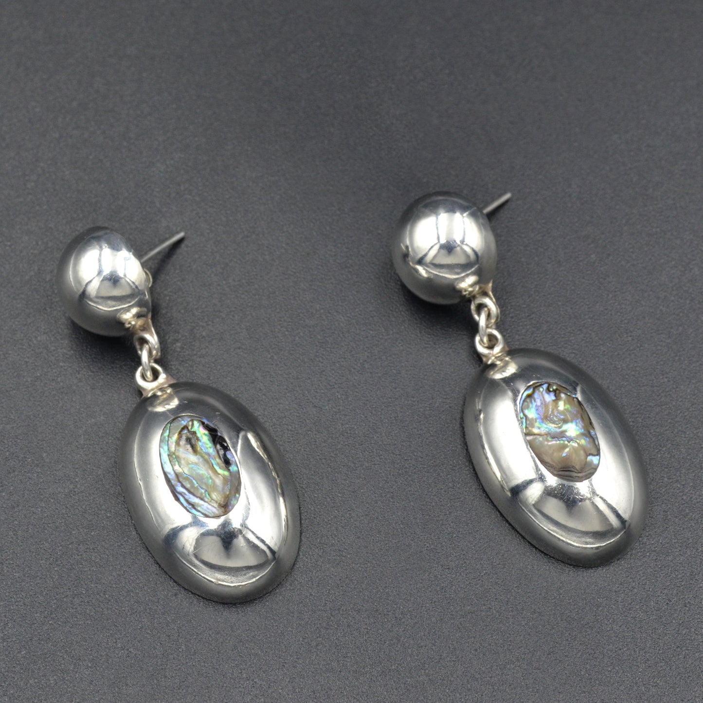 Vintage sterling silver and abalone shell drop earrings