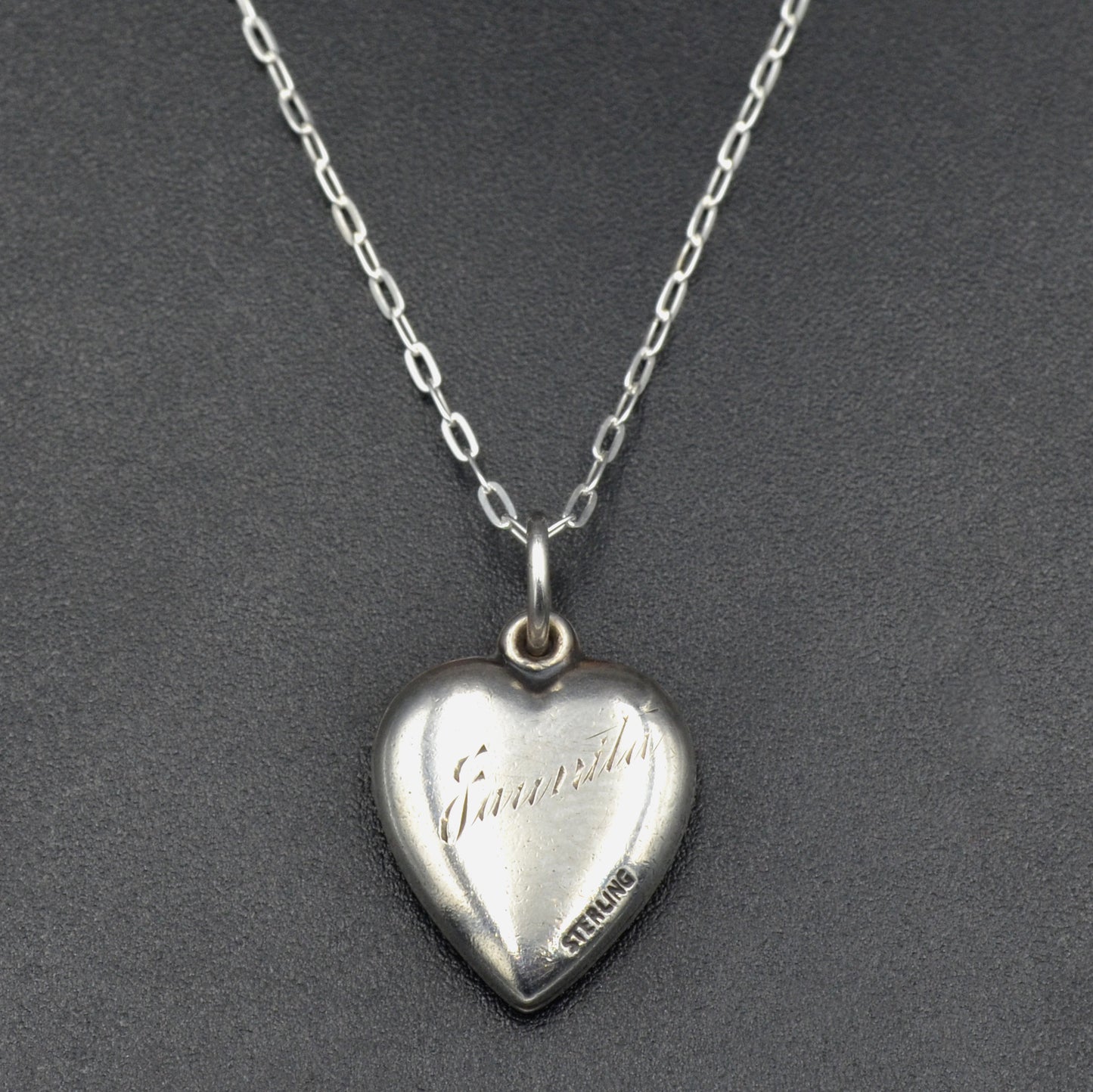 Vintage Silver Repoussé Cupid Heart Necklace