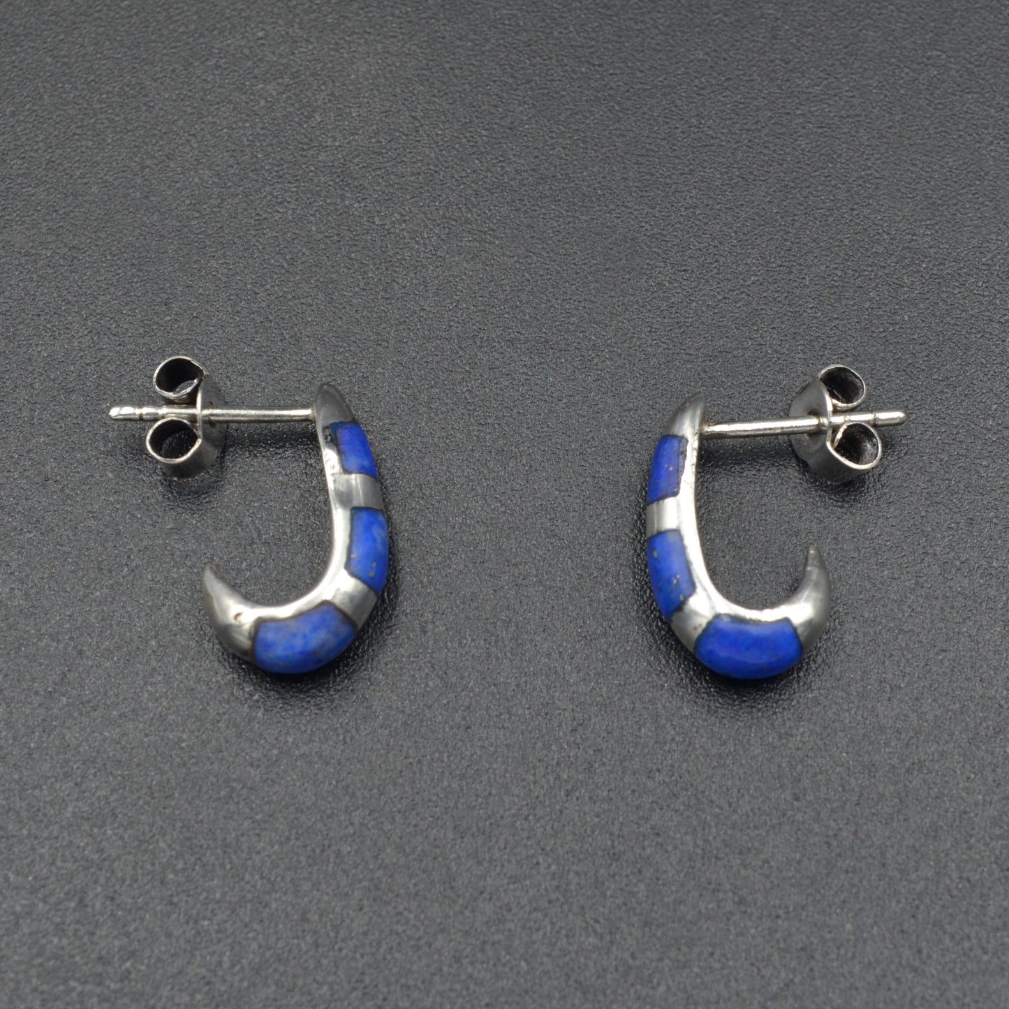 Vintage Lapis Lazuli and Sterling Silver Southwestern Hoop Earrings