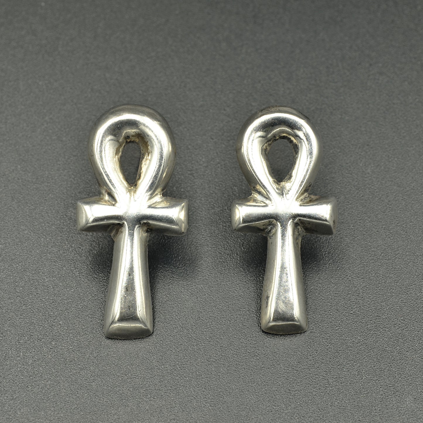 Puffy Silver Ankh Earrings