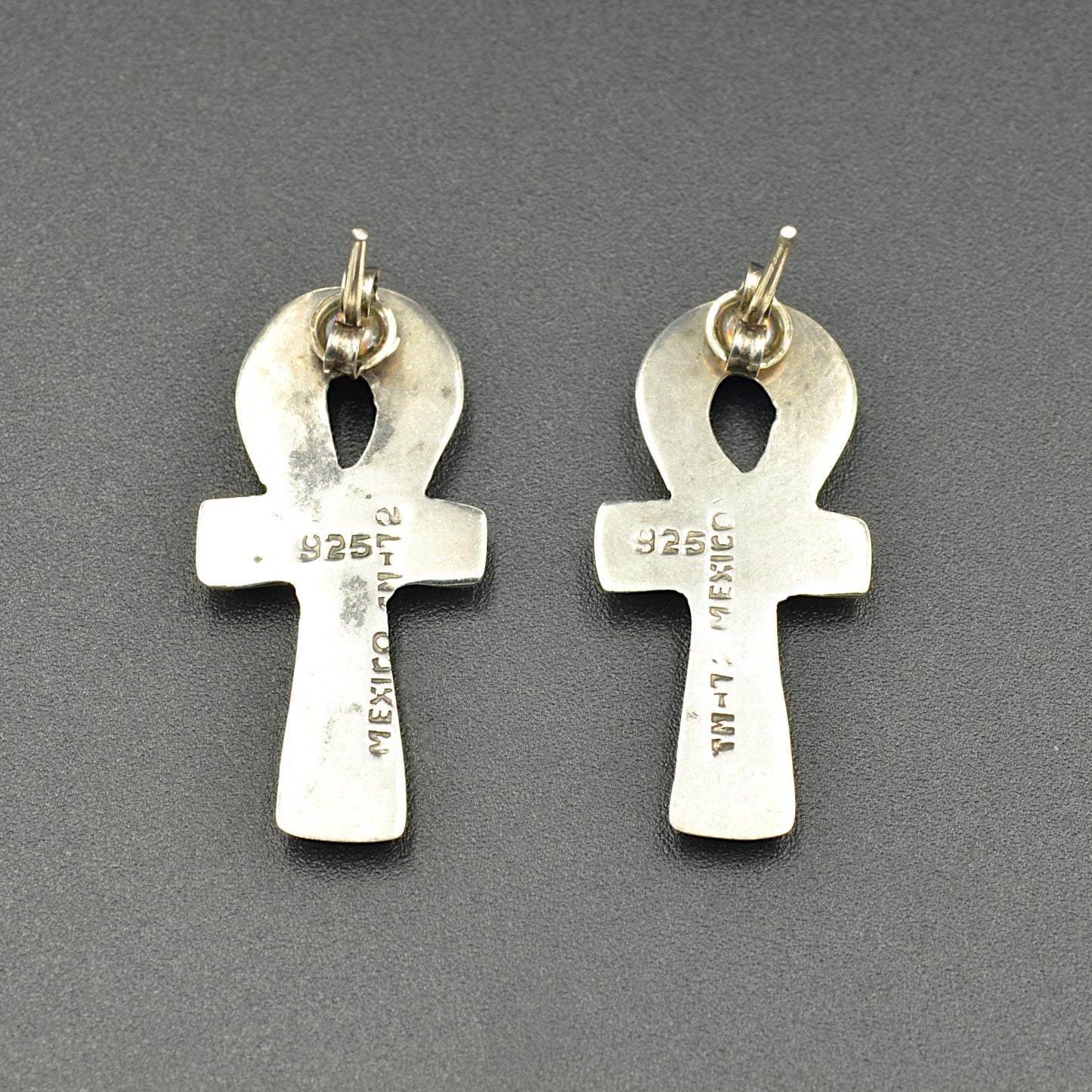 Puffy Silver Ankh Earrings