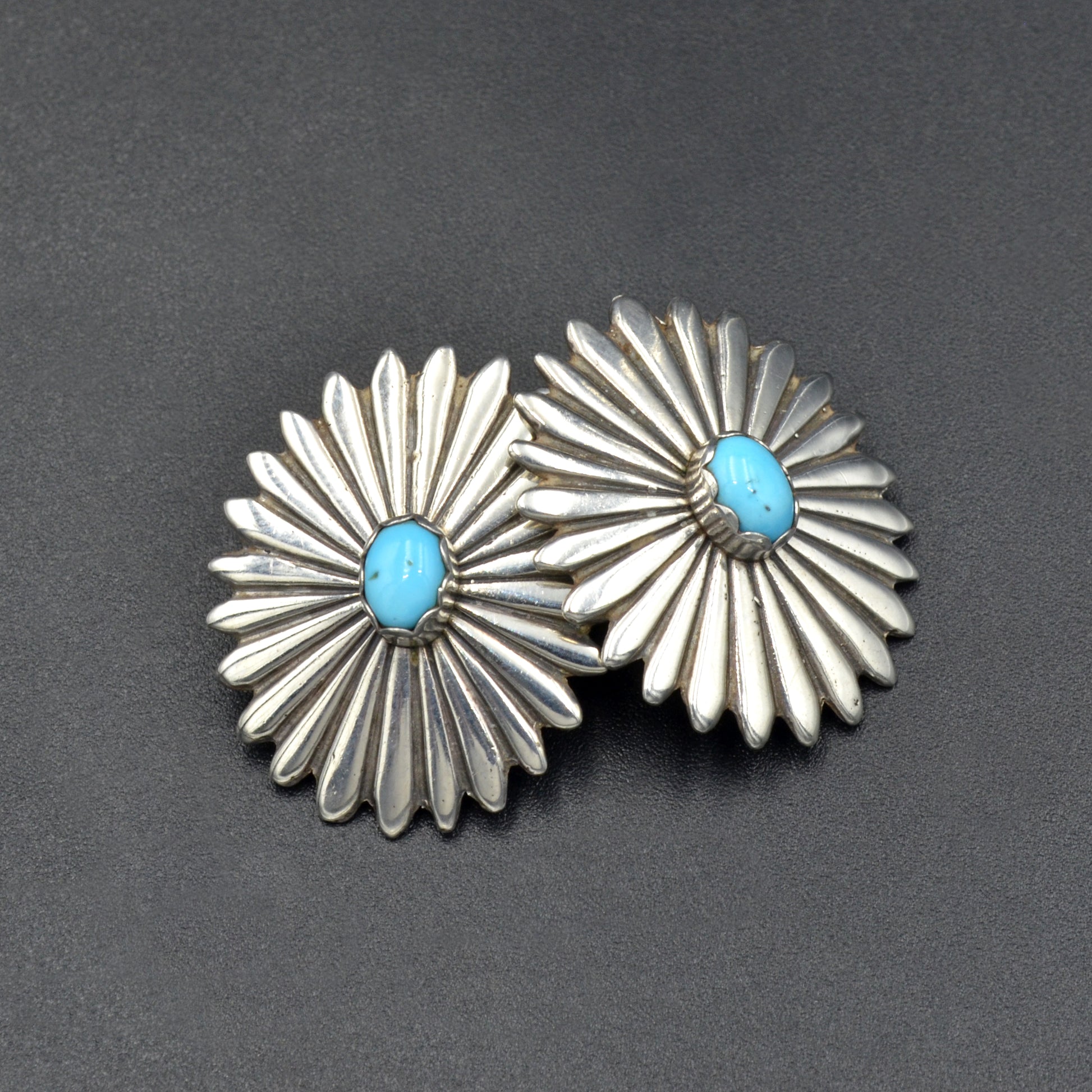 Vintage Turquoise and Sterling Silver Navajo Sunburst Earrings