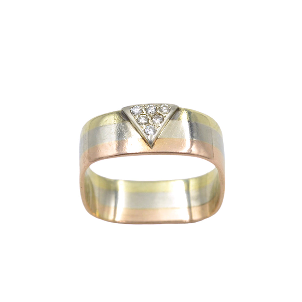 Vintage Tricolor 14k Rose White and Yellow Gold and Diamond Ring