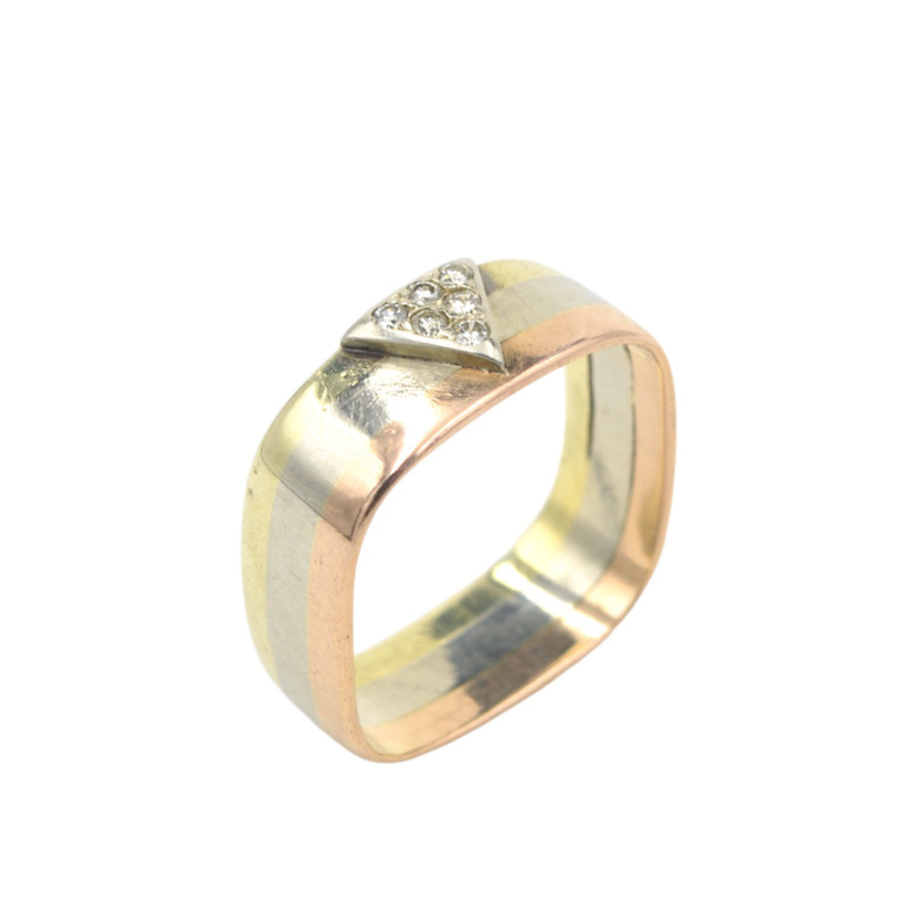 Vintage Tricolor 14k Rose White and Yellow Gold and Diamond Ring