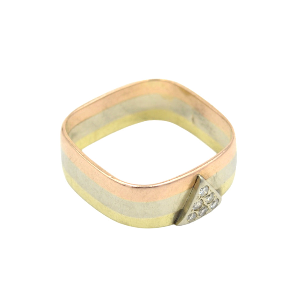 Vintage Tricolor 14k Rose White and Yellow Gold and Diamond Ring