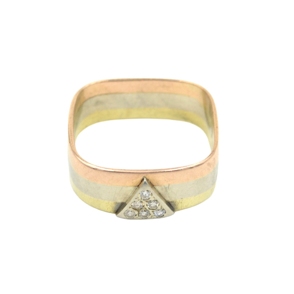 Vintage Tricolor 14k Rose White and Yellow Gold and Diamond Ring