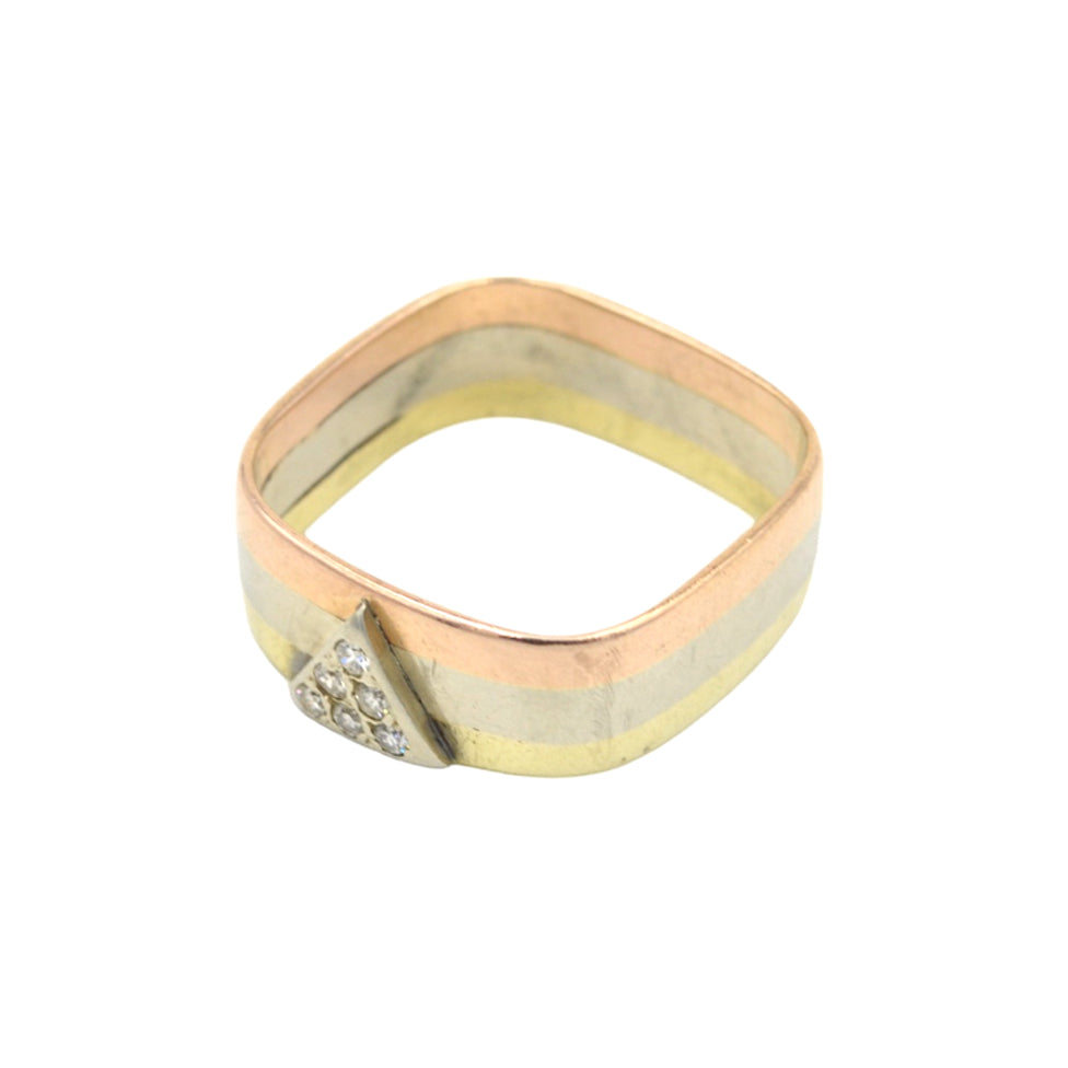 Vintage Tricolor 14k Rose White and Yellow Gold and Diamond Ring