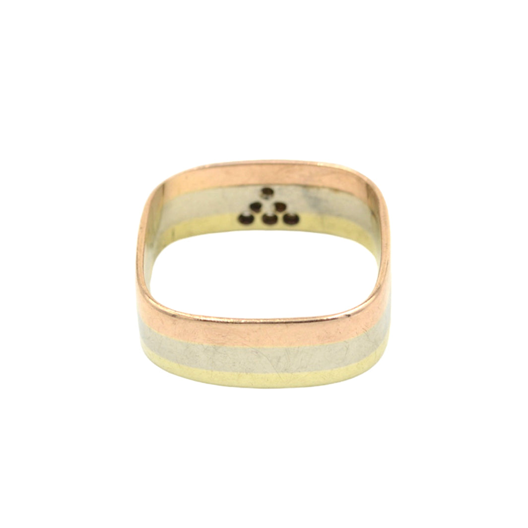 Vintage Tricolor 14k Rose White and Yellow Gold and Diamond Ring