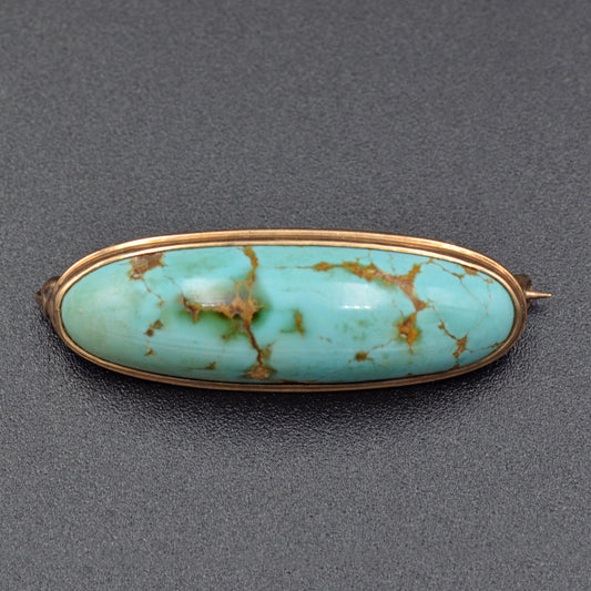 Antique Victorian Turquoise and 14k Gold Brooch