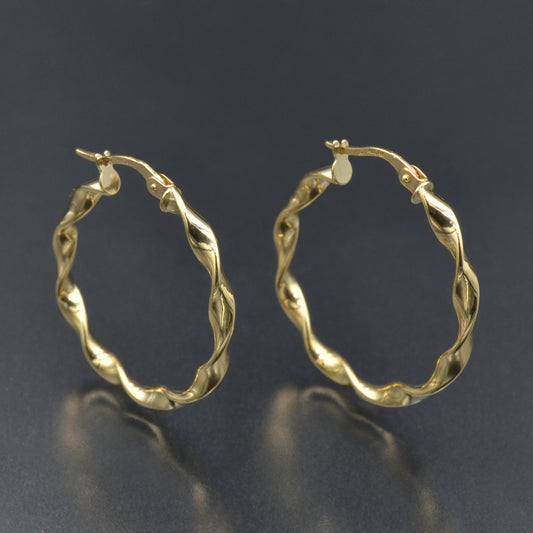 Vintage Twisted 14k Italian Gold Hoop Earrings