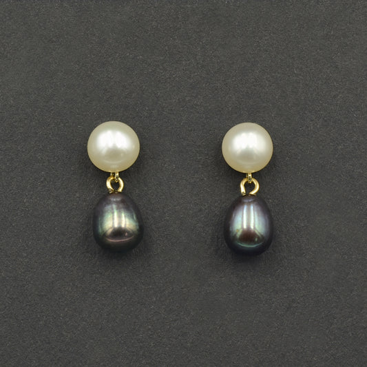 Double Pearl and Gold Earrings