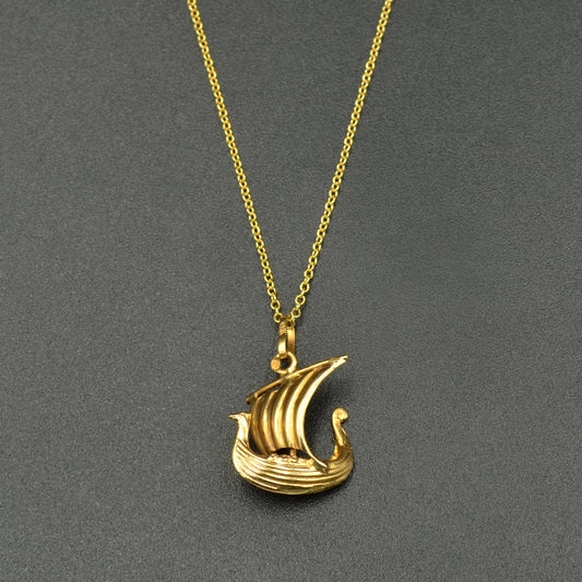 Vintage 18k Gold Sailing Ship Pendant Necklace