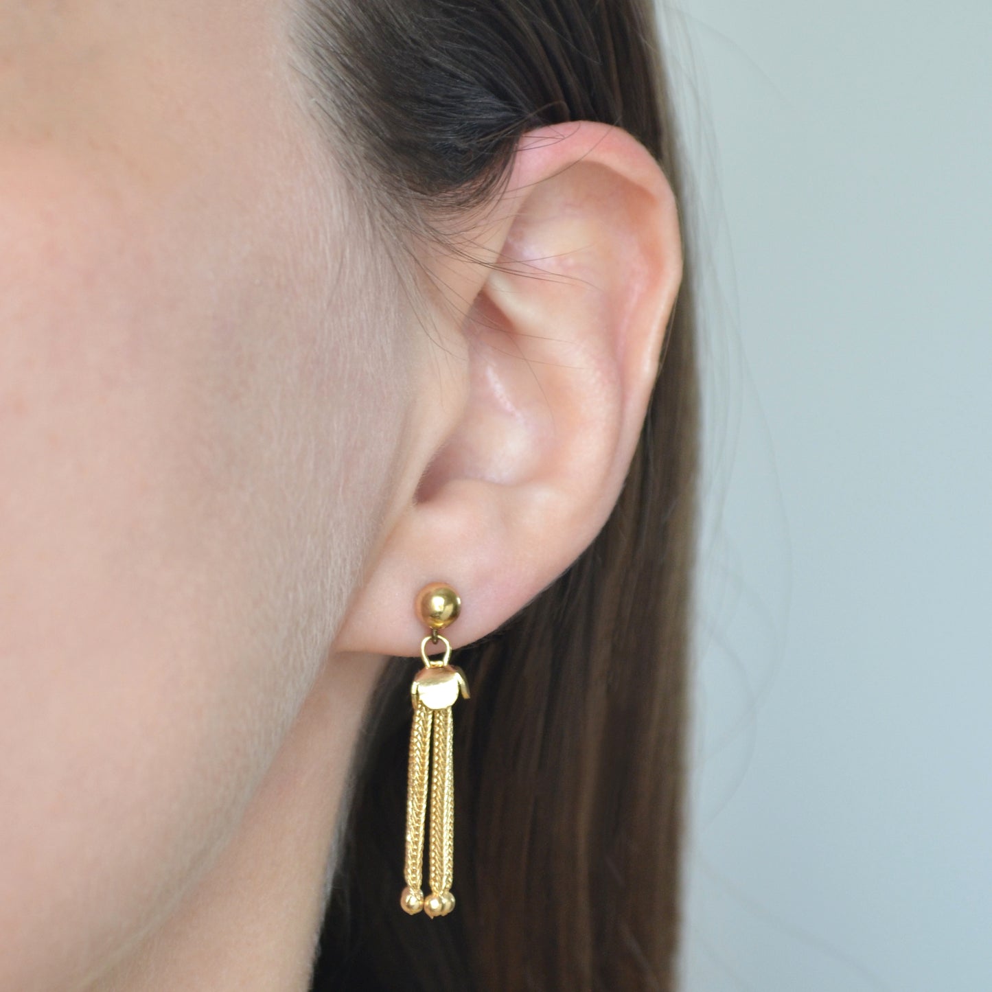 Vintage Victorian Revival 14k Gold Tassel Drop Earrings