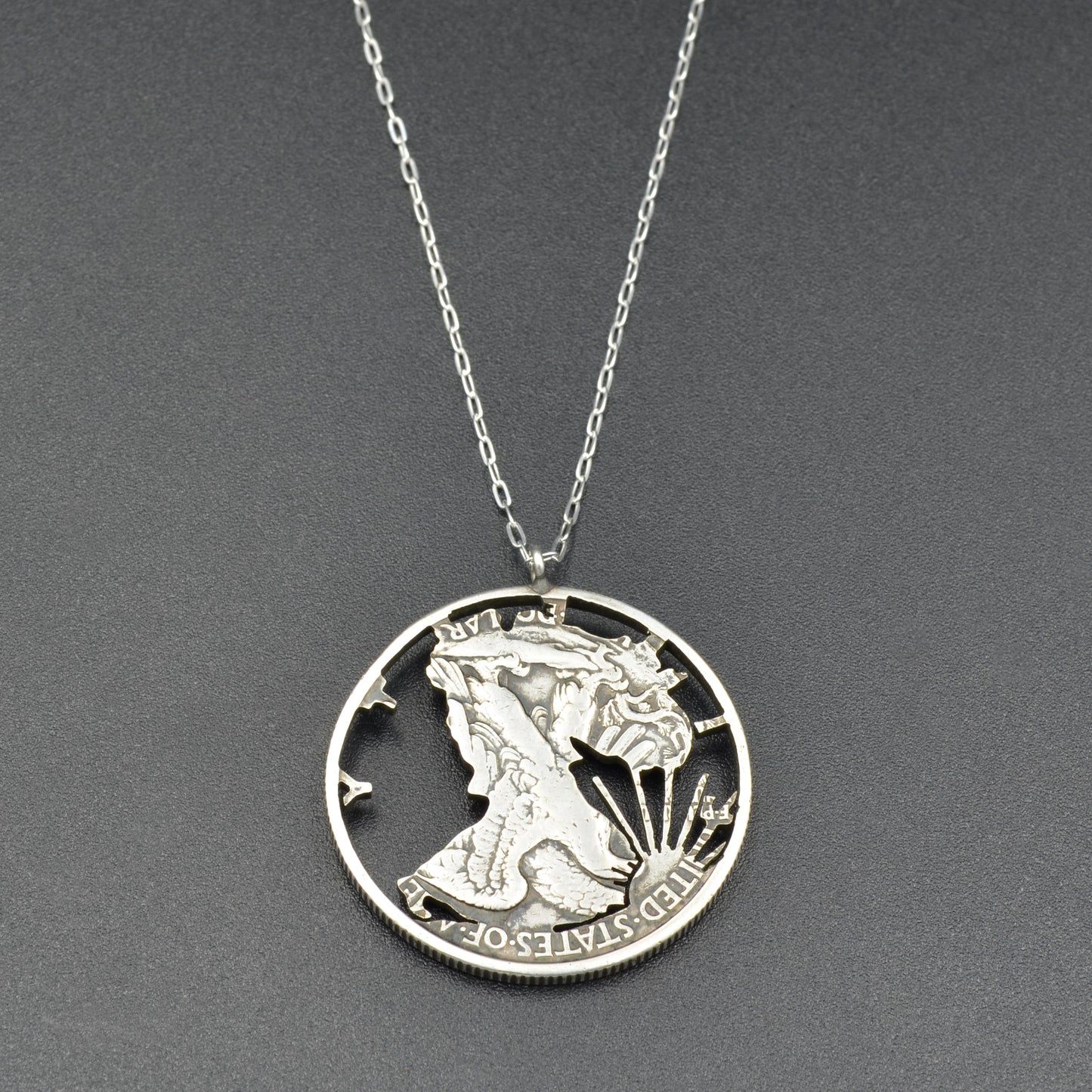 Silver Walking Liberty Pendant Necklace