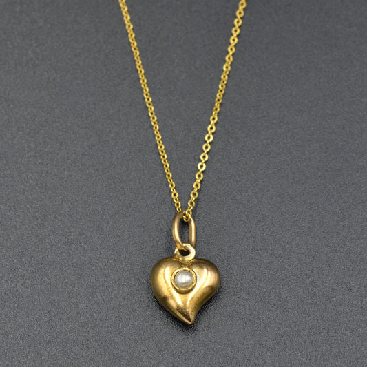 Antique Luckenbooth Witch's Heart 15k Gold and Pearl Necklace