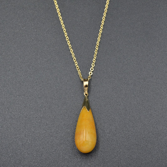 Yellow Jade and Gold Drop Necklace