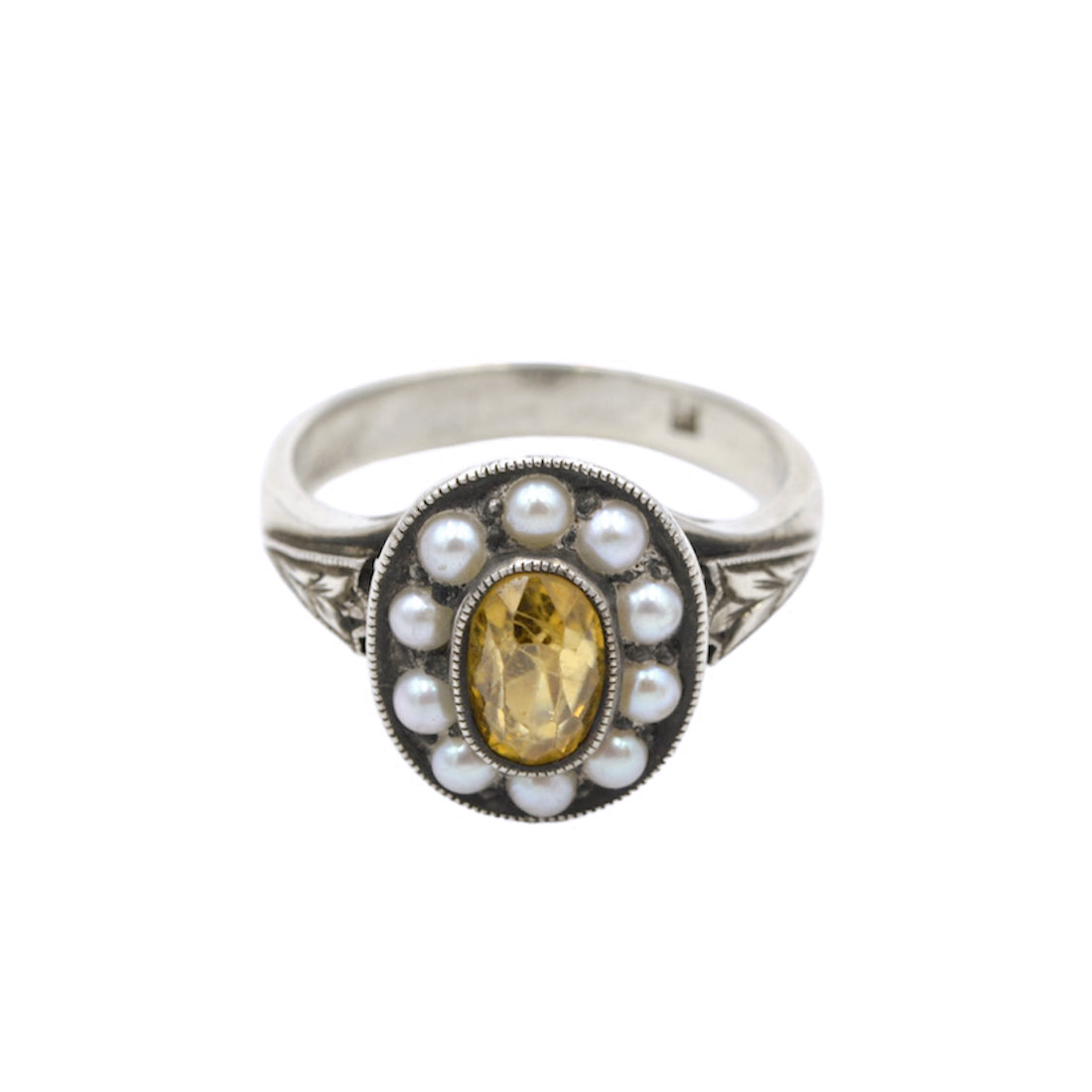 Vintage Yellow Zircon, Pearl and Silver Ring