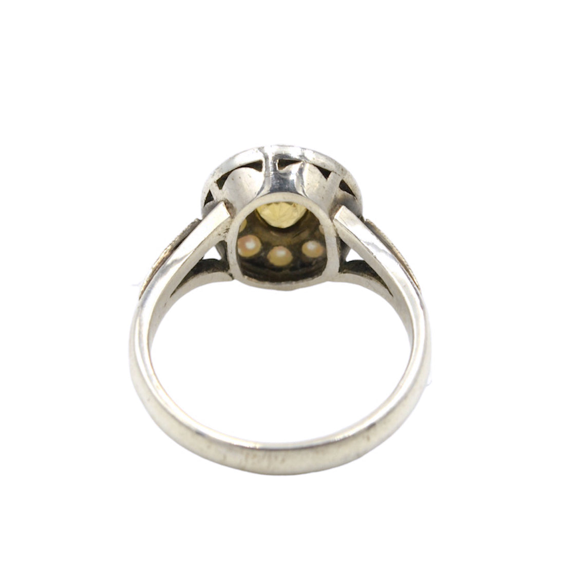 Vintage Yellow Zircon, Pearl and Silver Ring