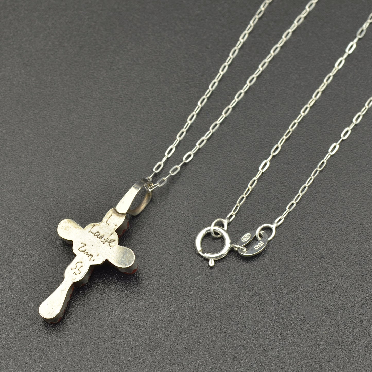 Coral Zuni Cross Pendant Necklace